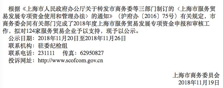 2018年上海市服务贸易发展专项资金拟支持企业公示,雷火电竞app
信息荣誉上榜